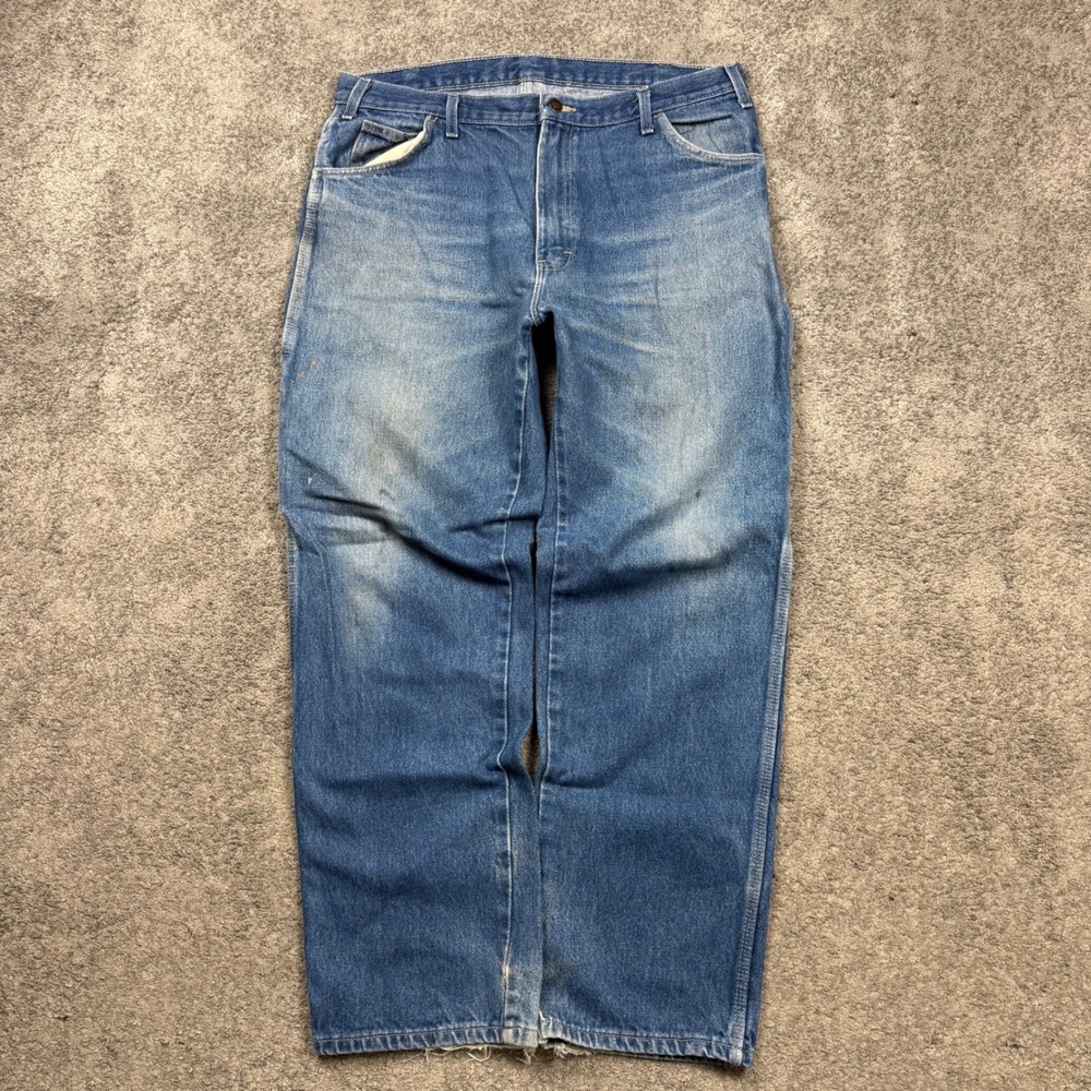 Dickies Relaxed Fit Carpenter Jeans Blue 38x32 Distressed Workwear Denim
